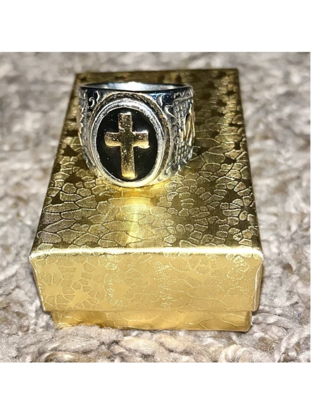 Jewelry stainless steel Christian Holy Cross Ring Men's religious prayer hands